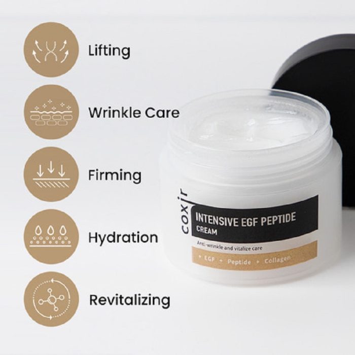 کرم کوکسیر پپتید فشرده ابرسان وضد پیری قوی کلاژن ساز 50 میل COXIR Intensive EGF Peptide Cream - Image 4