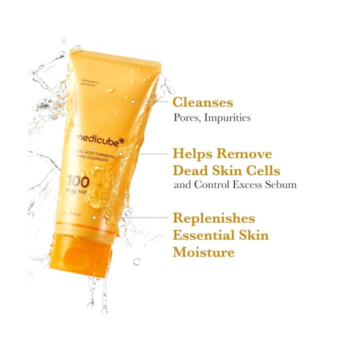 فوم شوینده کپسولی روشن کننده و ضدلک تسکین دهنده کوجیک اسید و زردچوبه مدی کیوب MEDICUBE Kojic Acid Turmeric Toning Cleanser 120g - Image 6